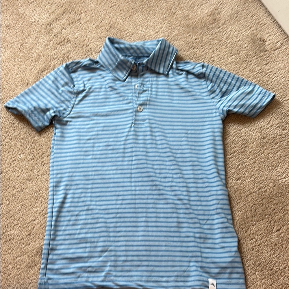 Tommy Bahama Light Blue and White Striped Shirt